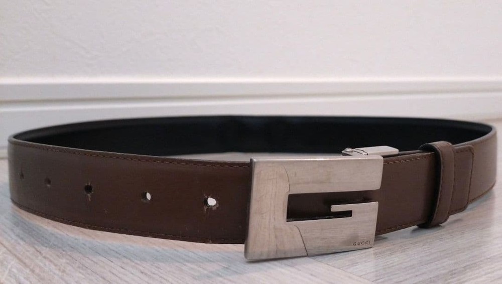 GUCCI buckle belt G Logo Silver hardware Made in Italy Leather Black Brown Men&rsquo;s