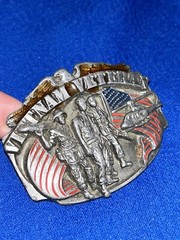 Vtg 1989 Siskiyou Vietnam Veteran USA 3.5&Prime; Enameled Pewter Belt Buckle *As Is*