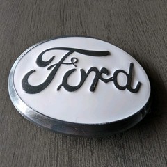 Ford Belt Buckle , White Enamel Fill Pewter Finish