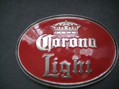 Collectible Beer Belt Buckle Red Enamel-Corona Light -Belt Buckle Bottle opener