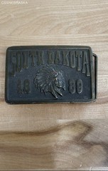 AJ Dezy vintage metal belt buckle commemorating South Dakota statehood