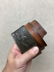 vintage 70’s 80s Levi’s Belt + Buckle Brass American Eagle USA Western Cowboy 36