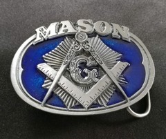 MASON MASONIC SQUARE COMPASS BLUE LODGE G BELT BUCKLE MADE IN USA C&J INC 1985