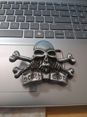 Skull & Crossbones Belt Buckle Silver Tone Gothic Biker Punk Unmarked