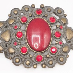 Brass Color Red Rhinestone Belt Buckle