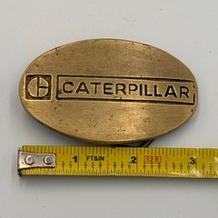 Vintage Caterpillar Belt Buckle Solid Brass Oval Logo 4080 Taiwan ROC Gold Tone