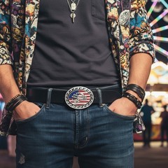 Men Silver Metal Belt Buckle Skull Skeleton Hand USA Flag United States America
