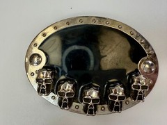 Five Skull&rsquo;s Head Black Enameled Halloween Gothic Punk Silver Color Belt Buckle