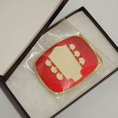 Vintage Headstock Belt Buckle TNN Red Enamel Gold Tone Retro Guitar Country 80s