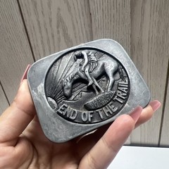 Vintage Belt Buckle 70’s End Of The Trail Native American Western Cowboy