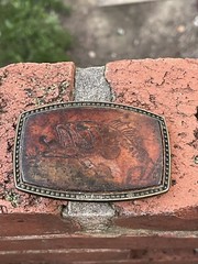 LEAPING BASS METAL & LEATHER BASS FISHING BELT BUCKLE VINTAGE 1970&rsquo;S