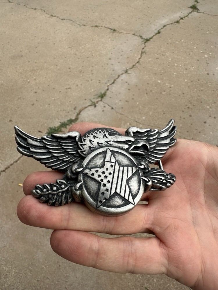 Men’s American Eagle Belt Buckle with Stars and Stripes Silver Plating Vintage