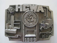 1989 Hesston Corporation Workers Association Belt Buckle By Siskiyou Pewter Tone