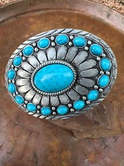 TURQUOISE CONCHO Cowboy WESTERN SILVER BELT CHRISTMAS GIFT BUCKLE Southwest
