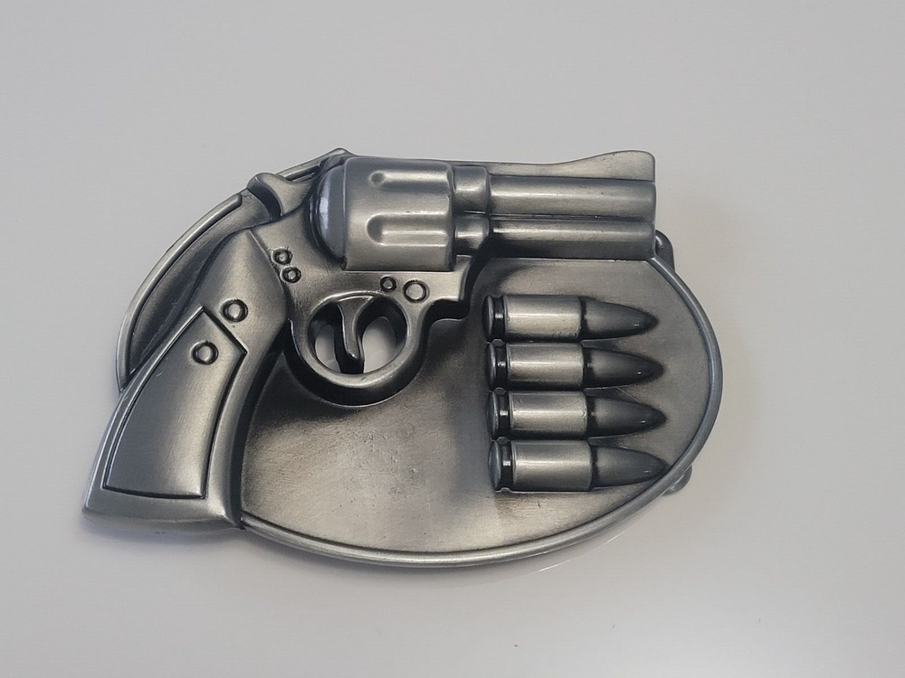 Silver Finish Pistol Gun & Bullets Buckle Western Cowboy Belt Buckle