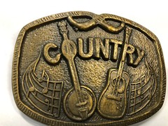Vintage Country Belt Buckle with Guitar and Banjo & Music Notes