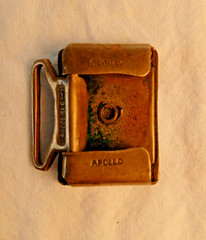 Vintage Belt Buckle Shell Inlaid Brass Ornate Design Marked Gloray Apollo