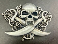 Vampire Skull Head Crossed Sabers Swords Pirate Theme Gothic Punk Belt Buckle
