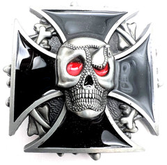 Skull & Bones Maltese Cross Enameled Belt Buckle Biker Gothic