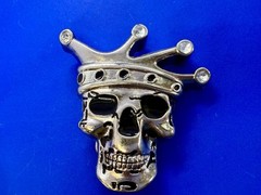 Crowned King Joker Skull Head with Rhinestones Figural Belt Buckle