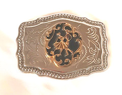 Belt Buckle Dancing Couple Made in the USA Embossed Black/Silver/Gold tone