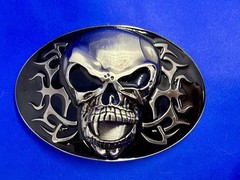 Creepy Flaming Vampire Skull with Fang Gothic Punk Pre Loved Belt Buckle