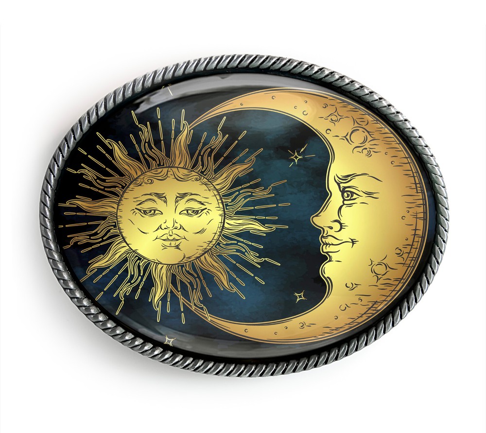 Esoteric Belt Buckle – Celestial Sun & Moon Astrology Belt Buckle – 36