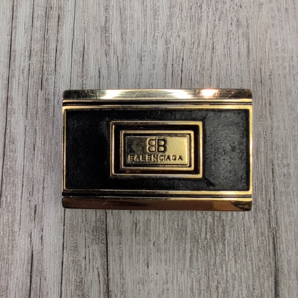 Balenciaga Black Gold Tone Belt Buckle Rectangle BB Logo Vintage Style Accessory
