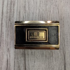 Balenciaga Black Gold Tone Belt Buckle Rectangle BB Logo Vintage Style Accessory