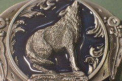 WOLF Howling antique silver dark blu color outdoors man hunting Beautiful buckle