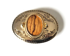 Western Belt Buckle Brass Handmade USA Polished Stone Medallion