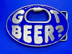 Got Beer Novelty Blue Enameled Funny Bar Pick Up Belt Buckle With Bottle Opener