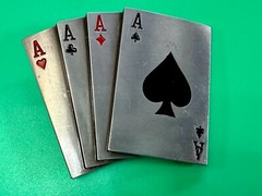Poker Hand Four Aces – New Cutout Vegas Vibe Gambling Hand Belt Buckle