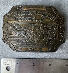 Vintage America&rsquo;s Heroe&rsquo;s Fire Dept, Boston; Brass Belt Buckle (3 3/4&Prime; X 2 3/4&Prime;)