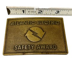 Vintage Atlantic Electric Safety Award Brass Belt Buckle 3&Prime; x 2&Prime;