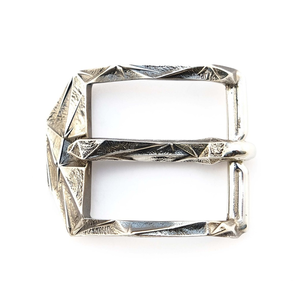 German silver belt buckle Ice, pin type, Ukrainian low poly frame type buckle