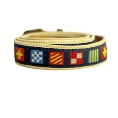 Navy & Cream Nautical 36 Signal Flag Webbed Belt measures 40&Prime; brass buckle
