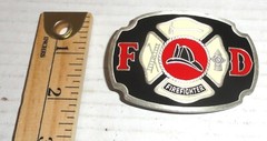 Buckle Bakery FD Firefighter Pure Pewter & Enamel Belt Buckle with Clip #1670