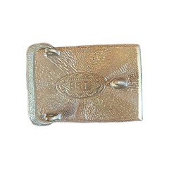 Belt Buckle Vintage Brass Wood Inlay Turquoise Mountain Western 70 80 Cowboy