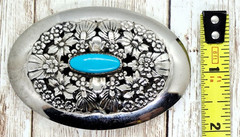 Silvertone Metal Western Style Belt Buckle Faux Turquoise Fits 1 1/2&Prime; Belts