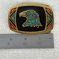 Vintage De Bry Co Solid Brass Turquoise Eagle Belt Buckle Made in USA Western