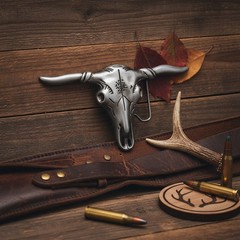 Men Women Western Silver Color Metal Belt Buckle Long Horn Texas Cow Bull Skull