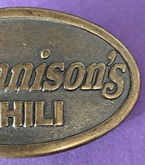 VINTAGE BELT BUCKLE DENNISON&rsquo;S CHILI ADVERTISING OVAL 3.5&Prime; WIDE COUNTRY WESTERN