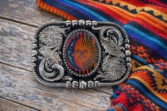 Moon Sun Belt Buckle Huichol Mexican Art Style Fits 1.5 Inch Belt Strap