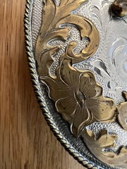 Horse Cowboy large belt buckle Alpaca Mexico 4.5&Prime; x 3.25&Prime; Rodeo Country