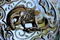 Vintage Western Silver Tone Belt Buckle with Brass Tone Bucking Bronco Horse