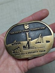 vintage CHEVRON belt buckle LOST HILLS project team OIL WELL petroleum BRASS