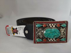 Tibetan Silver Belt Buckle Leather waist trap Turquoise Coral Clasp, B42