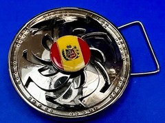Spinning Centered Peru Flag Yellow & Red Spinner Round Silver Color Belt Buckle