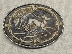 vintage DEER belt buckle INCOLAY STONE buck WESTERN cowboy NATURE hunting